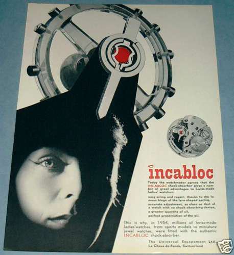1955 Incabloc Universal Escapement Company 1955 Swiss Ad Switzerland Suisse Advert Horology
