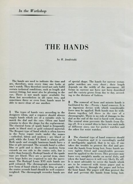 The Hands Vintage 1950 Swiss Magazine Article by H. Jendritzki Horology Horlogerie Watch Hands