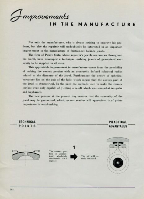 1950 Improvements in the Manufacture of Balance Jewels 1950 Swiss Magazine Article Pierre Seitz