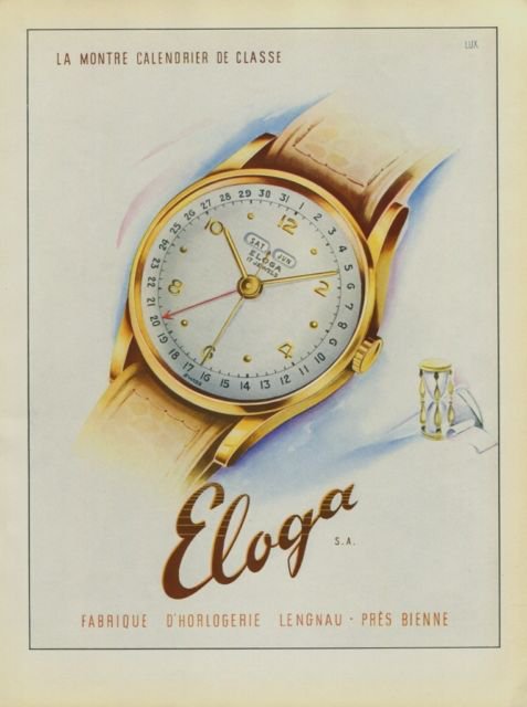 Eloga Watch Company Vintage 1949 Swiss Ad Lengnau Bienne Switzerland Suisse Advert