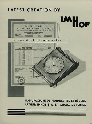 Arthur Imhof Clock Company 1956 Swiss Ad La Chaux-de-Fonds Switzerland Suisse