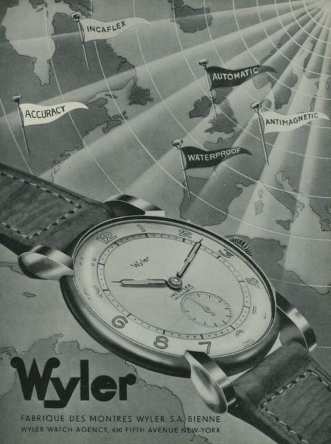 1949 Wyler Watch Company Bienne Switzerland Vintage 1949 Swiss Ad Suisse Advert Horlogerie