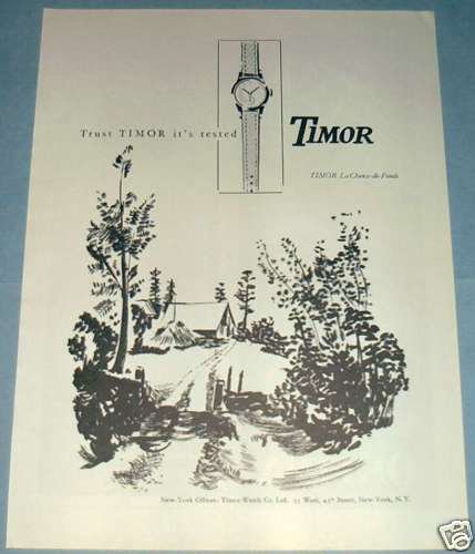 1951 Timor Watch Company Switzerland Vintage 1951 Swiss Ad Suisse Advert