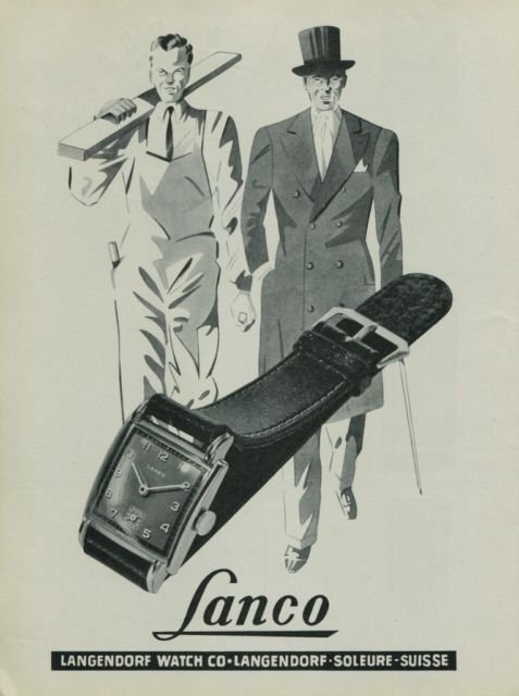 1949 Lanco Watch Company Langendorf Watch Company 1949 Swiss Ad Switzerland Suisse Advert