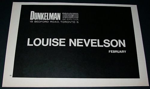 1972 Louise Nevelson Vintage 1972 Art Exhibition Ad Advert Dunkelman Gallery Toronto