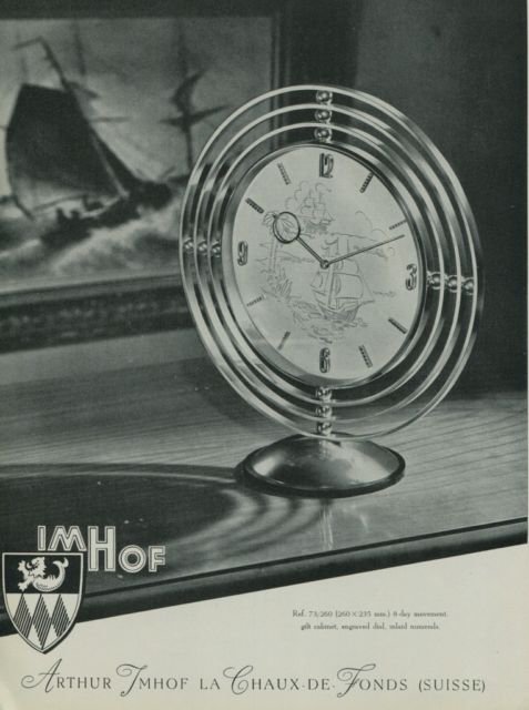 1949 Imhof Clock Company Switzerland Vintage 1949 Swiss Ad Suisse Advert Horology Horlogerie