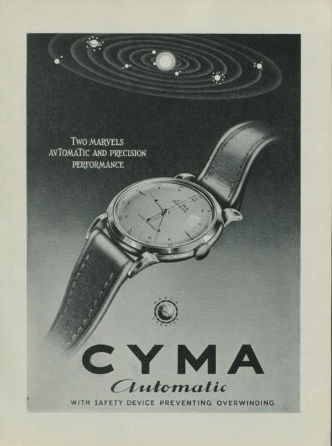 Cyma Watch Company Vintage 1949 Swiss Ad Switzerland Suisse Advert Horlogerie