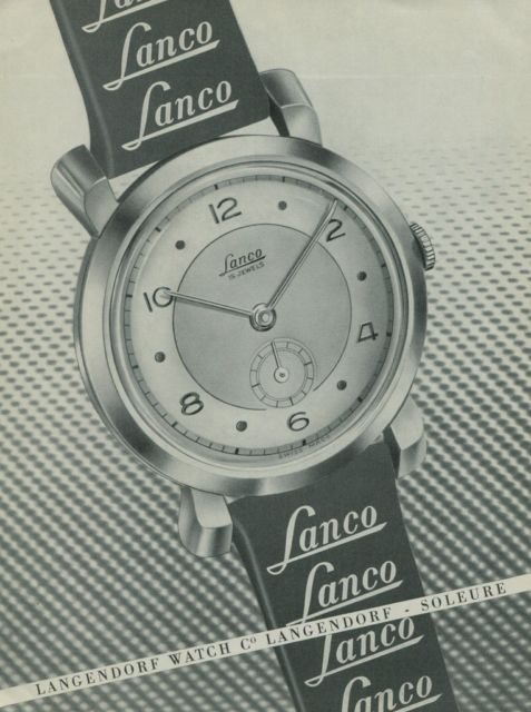 1949 Lanco Watch Company Langendorf Watch Co. Switzerland Vintage 1949 Swiss Ad Suisse Advert