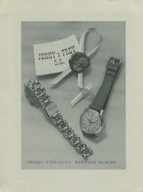 1949 Jenco Watch Company Jenny & Frey S.A. Switzerland Vintage 1949 Swiss Ad Suisse Advert