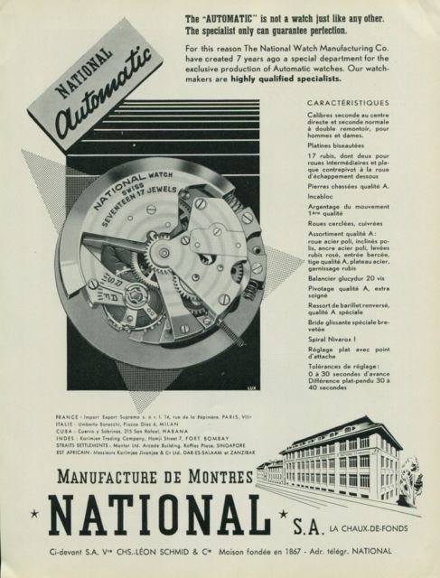 1949 National Watch Company Switzerland Vintage 1949 Swiss Ad Suisse Advert Horology Horlogerie