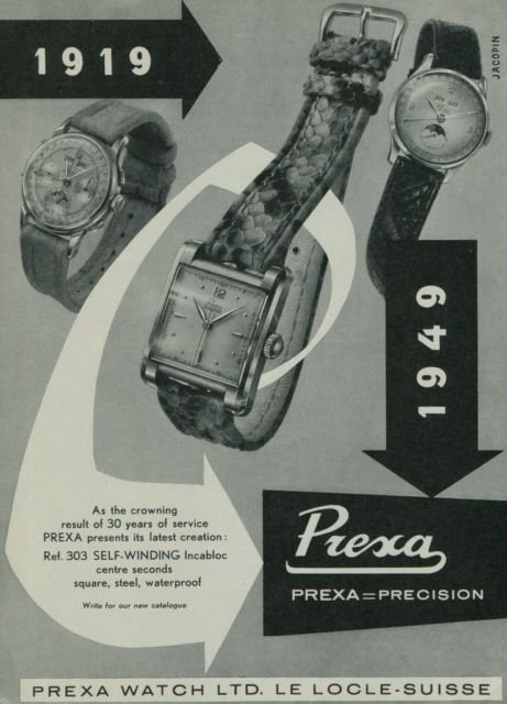 1949 Prexa Watch Company 30 Year Anniversary Vintage 1949 Swiss Ad Suisse Advert Switzerland