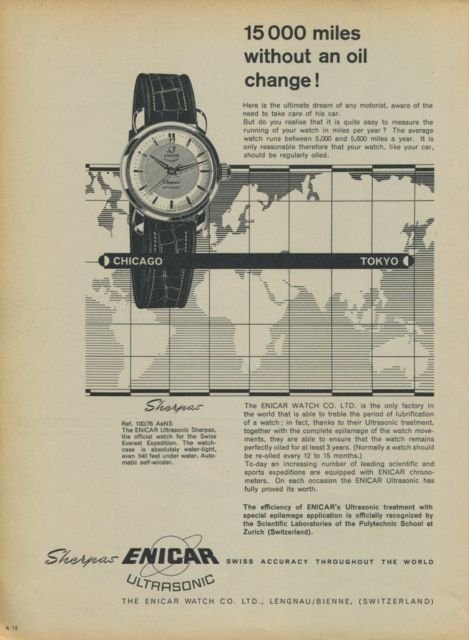 1957 Enicar Watch Company Enicar Sherpas Advert 1957 Swiss Ad Suisse Advert Horlogerie