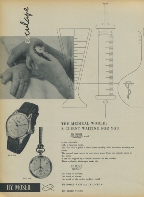 Hy. Moser Watch Company 1957 Swiss Ad Suisse Advert Hy Moser & Cie S.A. Le Locle Switzerland