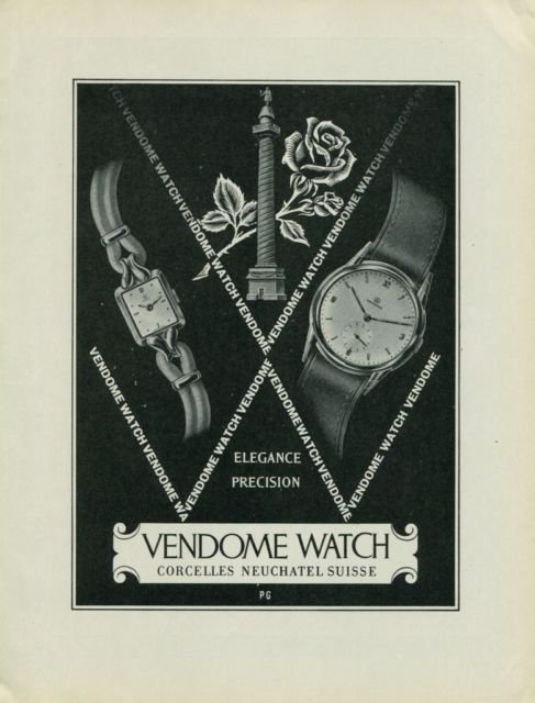 1949 Vendome Watch Company Neuchatel Switzerland Vintage 1949 Swiss Ad Suisse Advert