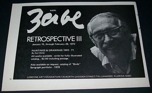 Karl Zerbe 1972 Retrospective III Art Exhibition Ad Lemoyne Art Foundation, Tallahassee