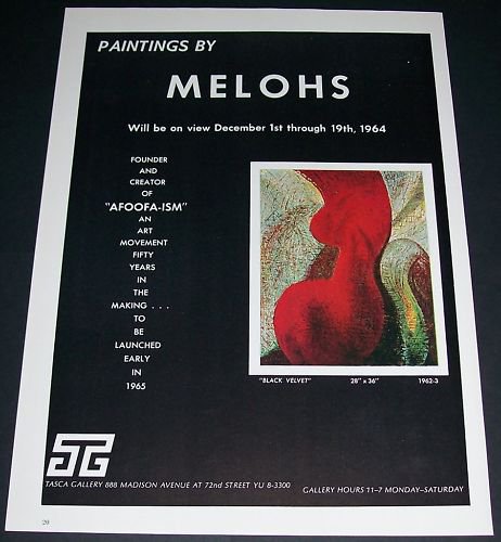 Melohs Black Velvet Vintage 1964 Art Exhibition Ad Afoofa-ism Tasca Gallery