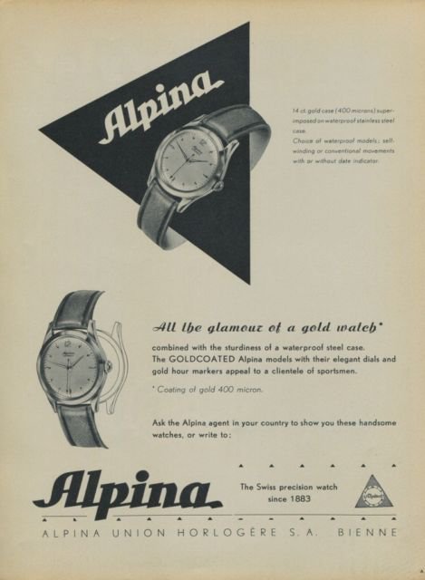Alpina Watch Company Vintage 1957 Swiss Ad Suisse Advert Horlogerie Alpina Union