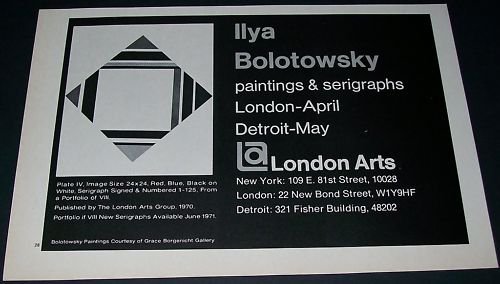 Ilya Bolotowsky Vintage 1971 Art Exhibition Ad London Arts