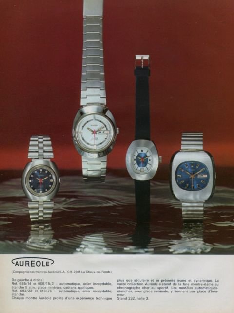 Aureole Watch Company Switzerland Vintage 1973 Swiss Ad Suisse Advert Horology