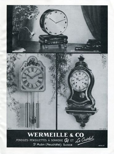 1950 Le Castel Wermeille & Co. Clock Company Switzerland Vintage 1950 Swiss Ad Suisse Advert
