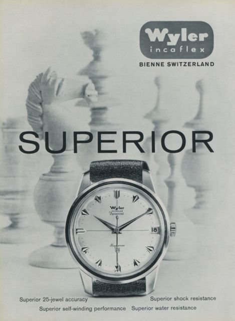 Wyler Watch Company Superior 1959 Swiss Ad Bienne Switzerland Suisse Advert Horology