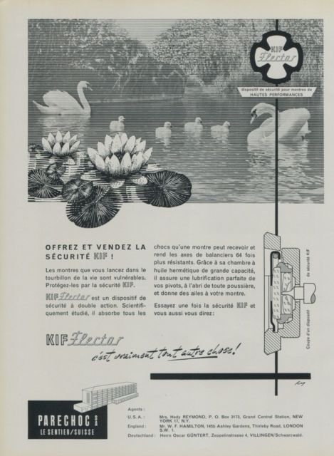 1959 Parechoc KIF Flector Advertisement 1959 Swiss Ad Suisse Advert Horlogerie Horology