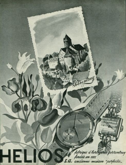 Helios Watch Company Vintage 1949 Swiss Ad Porrentruy Switzerland Suisse Advert