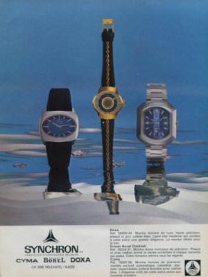 Synchron Watch Company Cyma Ernest Borel Doxa 1973 Swiss Ad ...