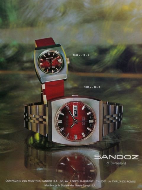 Sandoz Watch Company Switzerland Vintage 1973 Swiss Ad Suisse Advert Horlogerie
