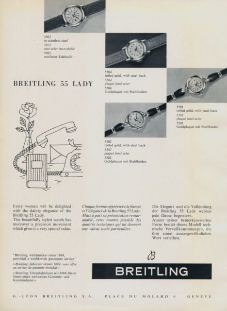 Breitling Watch Company Breitling 55 Lady 1956 Swiss Ad Suisse Horlogerie Advert
