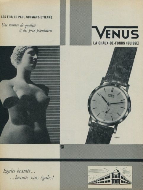 1959 Venus Watch Co Fils de Paul Schwarz-Etienne Swiss Print Ad Publicite Suisse Montres