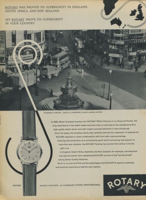 Vintage 1957 Rotary Watch Factory Swiss Print Ad Suisse Publicite Montres