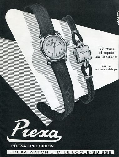 Vintage 1950 Prexa Watch Company Switzerland Original Swiss Print Ad Suisse Publicite Montres