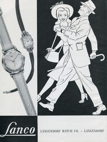 Vintage 1950 Lanco Watch Co Langendorf Switzerland Swiss Print Ad Suisse Publicite Montres