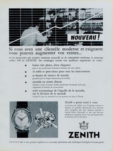 Vintage 1956 Zenith Watch Co Switzerland Swiss Print Ad Suisse Publicite Montres Schweiz