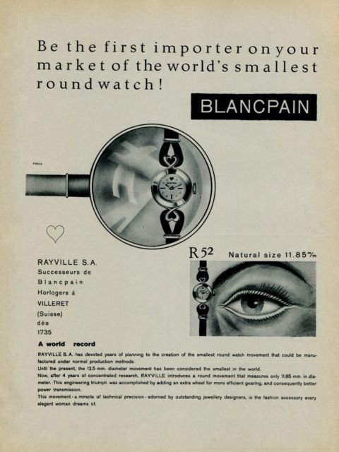 Vintage 1956 Blancpain Watch Co Rayville SA Switzerland Swiss Print AdSuisse Publicite Montres