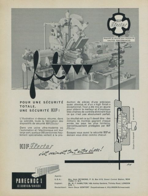Vintage 1959 Parechoc SA KIF Flector Swiss Print Ad Suisse Publicite Horlogerie Horology