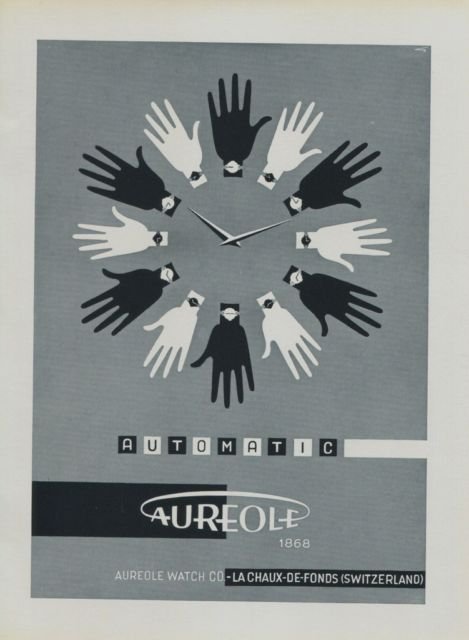 Vintage 1959 Aureole Watch Company La Chaux-de-Fonds Swiss Print Ad Suisse Publicite Montres