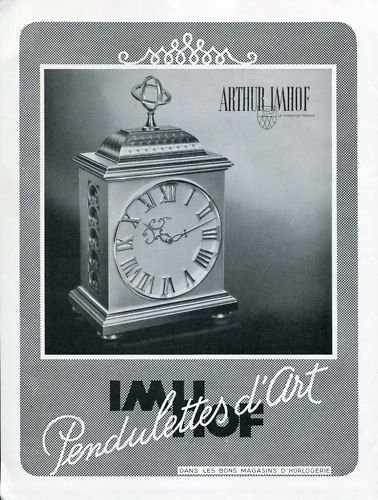Vintage 1950 Arthur Imhof Clock Co Imhof Pendulettes d'Art Swiss Print AdSuisse Publicite