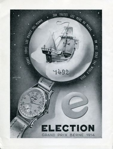 Vintage 1950 Election Watch Company Swiss Print Ad Suisse Publicite Montres Schweiz Suiza