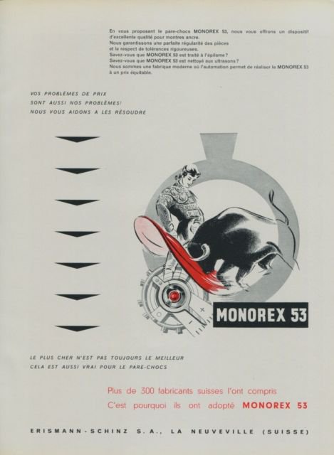 1959 Monorex 53 Erismann-Schinz S.A. Switzerland Swiss Print Ad Suisse Publicite Horlogerie Horology