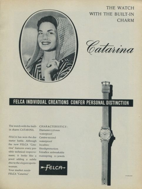 Vintage 1959 Felca Watch Company Swiss Print Ad Suisse Publicite Montres Felca Catarina