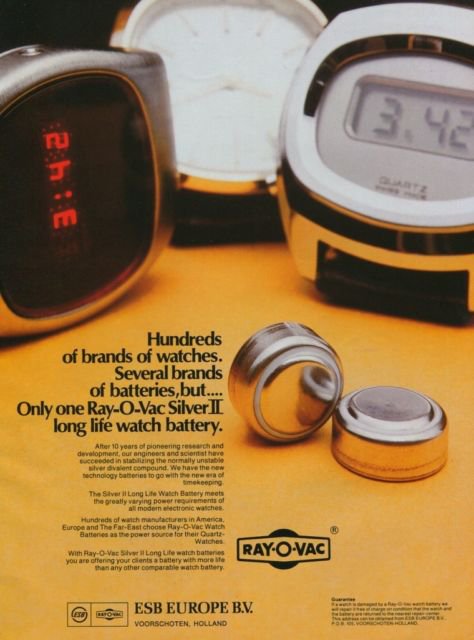 1977 Ray-O-Vac Holland ESB Europe BV Swiss Print Ad Suisse Publicite Horlogerie Horology Schweiz