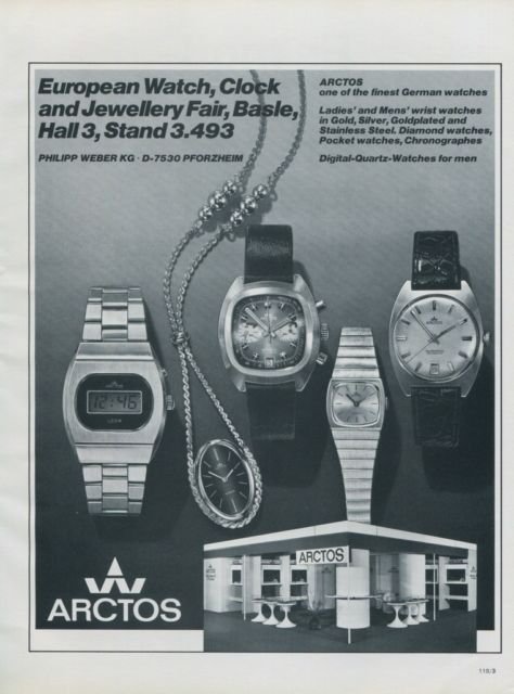1977 Arctos Watch Company Philipp Weber KG Pforzheim Germany Swiss Print Ad Suisse Publicite Schweiz