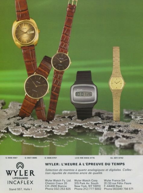1977 Wyler Watch Company Swiss Print Ad Suisse Publicite Montres Schweiz Suiza