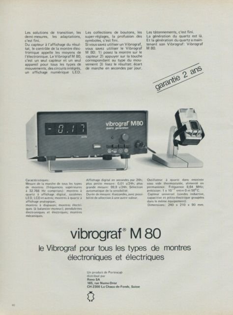 1977 Portescap Vibrograf M80 Advert Suisse Publicite Swiss Print Ad Advertisement Horology