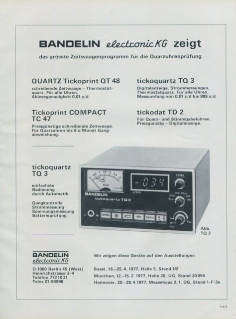 1977 Bandelin Electronic KG Germany Swiss Print Ad Suisse Publicite Schweiz Horlogerie Horology