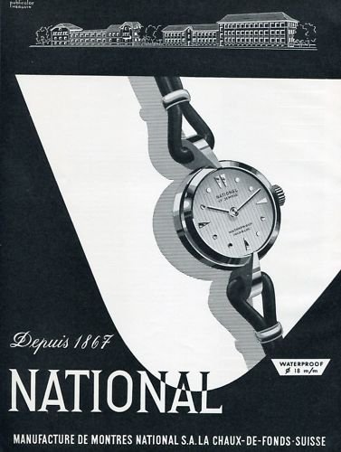 Vintage 1956 National Watch Co La Chaux-de-Fonds Switzerland Swiss Print Ad Suisse Publicite Montres