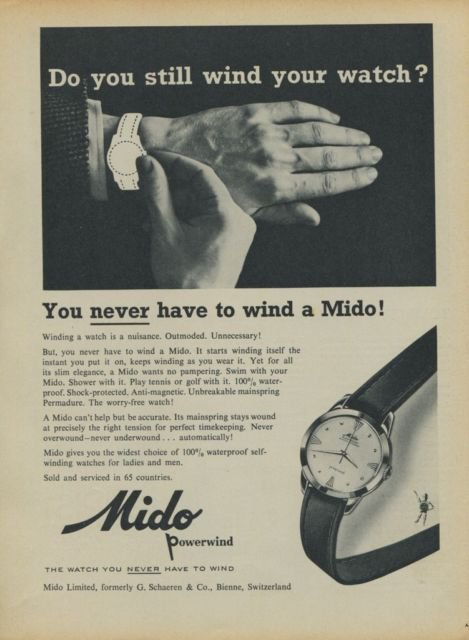 1957 Mido Powerwind Watch Advert Swiss Print Ad Publicite Suisse Montres Schweiz