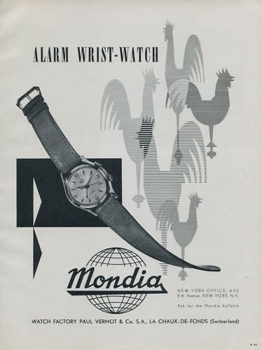 1956 Mondia Watch Company La Chaux-de-Fonds Switzerland Swiss Print Ad Suisse Publicite Montres